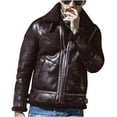 thumbnail image 1 of Mens Winter Coats Vintage Faux Leather Sherpa Lined Bomber Jacket Casual Warm Turn-Down Collar Thick Fleece Jackets Overcoat, 1 of 6