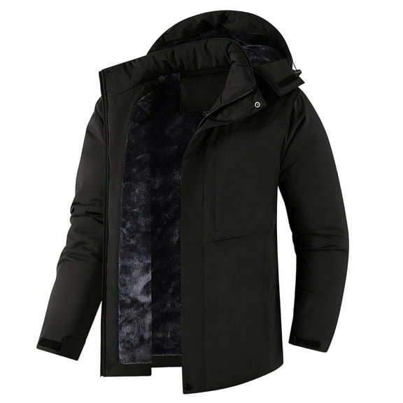 Mens Winter Coats Warm Jacket with Hood Windproof Parkas Lined Puffer Jackets Black XL