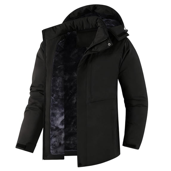 Mens Winter Coats Warm Jacket with Hood Windproof Parkas Lined Puffer Jackets Black XXXXXL