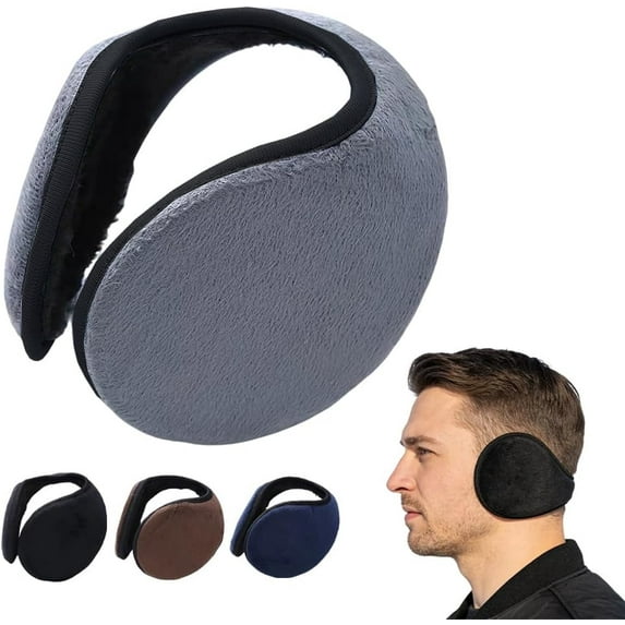 Mens Winter Ear Muffs, Foldable Soft Plush Lined Ear Cover for Outdoor Skiing, Riding, Casual Daily Wear, Solid Color Warm Ear Protector By PULMCheerger