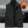 thumbnail image 1 of Mens Winter Fleece Jacket Men's Outdoor Vest Solid Color Fleece Lined Warm Stand Collar Sleeveless Jackets Reversible Wear Waistcoat for Work Fishing Travel Black L, 1 of 6