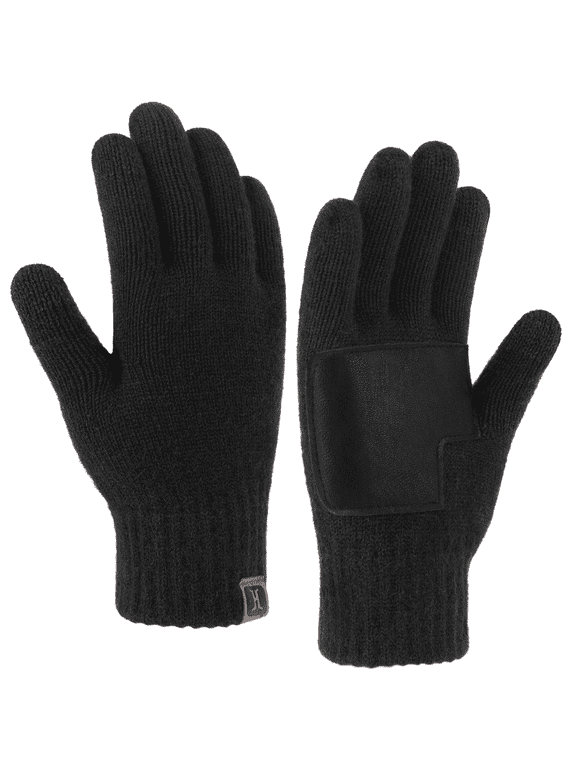 Mens Winter Gloves Touchscreen Warm Gloves for Men Cold Weather Knit Work Driving Gloves with Leather Palm Gifts