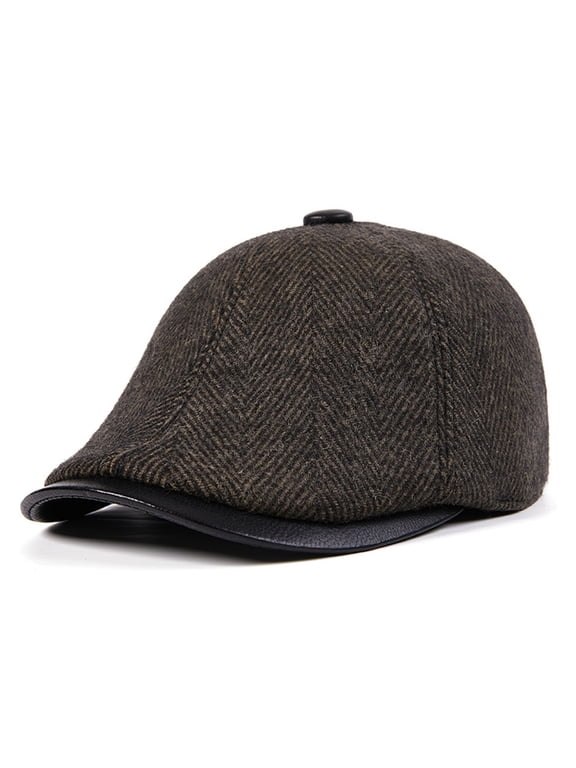 Mens Winter Hat Herringbone Beret Hat Patchwork Warm Earflaps Flat Cap Retro Newsboy ,Classic Design