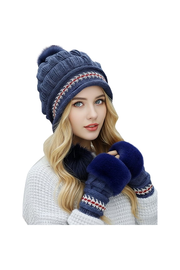 Mens Winter Hat Wool Earmuffs for Women With Ear Flaps Cold Weather Faux Fur Windproof Women's Hats & Caps Navy