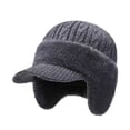 thumbnail image 1 of Mens Winter Hats with Ear Flaps and Brim Soft Breathable Hat Watch Cap Hat Blocking Knitted Hats Knit Hat Stocking Caps for Men Cozy Ear Flap Stocking Hat for Outdoor Men's Winter Hats with Visor, 1 of 6