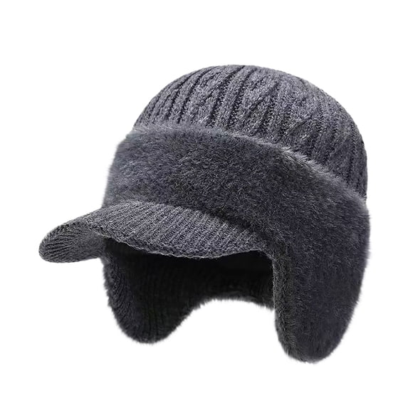 Mens Winter Hats with Ear Flaps and Brim Soft Breathable Hat Watch Cap Hat Blocking Knitted Hats Knit Hat Stocking Caps for Men Cozy Ear Flap Stocking Hat for Outdoor Men's Winter Hats with Visor