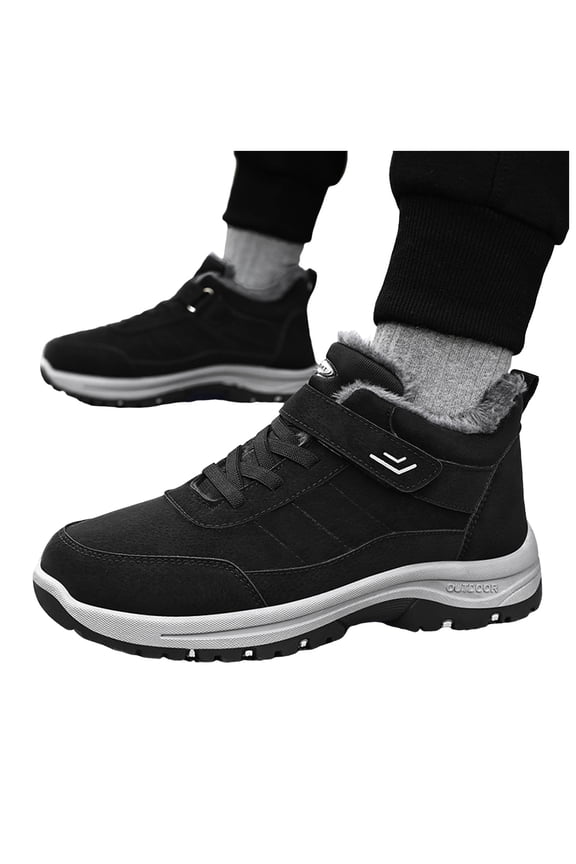 Mens Winter Hiking Boots Lace up Hook and Loop Ankle Snow Boots Warm Plush Lined Nonslip Short Booties Black Size 7