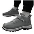 thumbnail image 1 of Mens Winter Hiking Boots Lace up Hook and Loop Ankle Snow Boots Warm Plush Lined Nonslip Short Booties Gray Size 8, 1 of 6