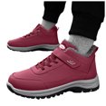 thumbnail image 1 of Mens Winter Hiking Boots Lace up Hook and Loop Ankle Snow Boots Warm Plush Lined Nonslip Short Booties Red Size 8, 1 of 6