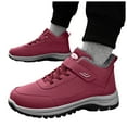 thumbnail image 1 of Mens Winter Hiking Boots Lace up Hook and Loop Ankle Snow Boots Warm Plush Lined Nonslip Short Booties Red Size 9, 1 of 6