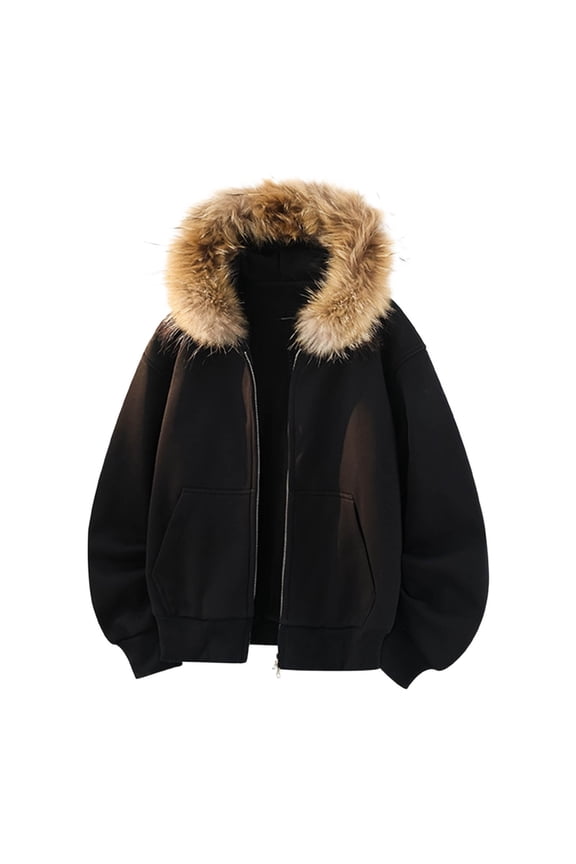 Mens Winter Hooded Jacket With Collar Heavy Duty Outdoor Windproof Cold Weather Coat Hiking Camping Clothes