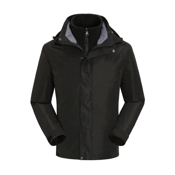 Mens Winter Jacket 3 in 1 Waterproof Windbreaker with Fuzzy Fleece Jackets Snow Ski Jackets Fleece Rain Outdoor Coats with Hood Workwear Black S