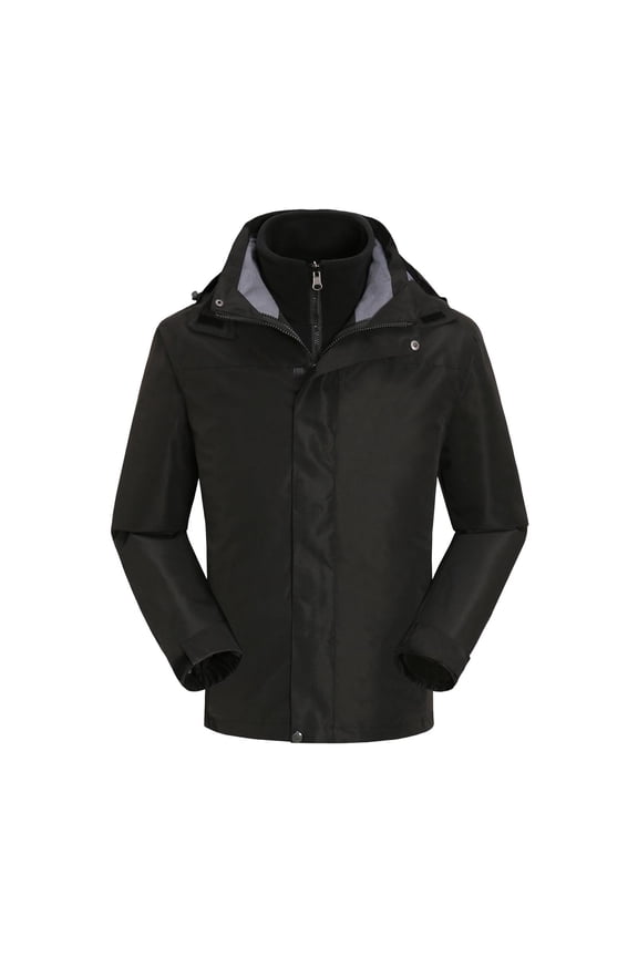Mens Winter Jacket 3 in 1 Waterproof Windbreaker with Fuzzy Fleece Jackets Snow Ski Jackets Fleece Rain Outdoor Coats with Hood Workwear Black S