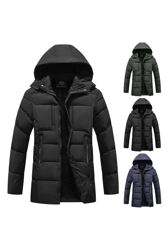 Mens Winter Jacket Big And Tall Cold Weather Wear Thick Warm Men's Coat with Hood Windbreaker Full-Zip Outdoor Work Men's Winter Coats