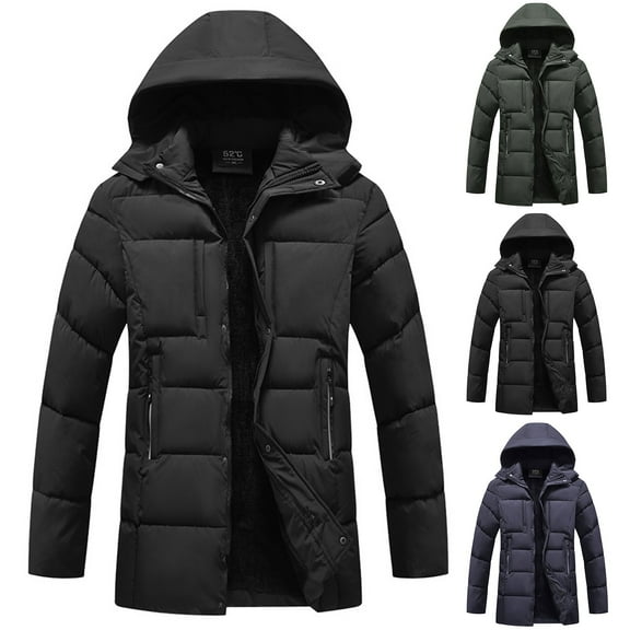 Mens Winter Jacket Big And Tall Cold Weather Wear Thick Warm Men's Coat with Hood Windbreaker Full-Zip Outdoor Work Mens Coat