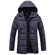 Mens Winter Jacket Big And Tall Cold Weather Wear Thick Warm Mens Coat with Hood Windbreaker Full-Zip Outdoor Work Mens Coat