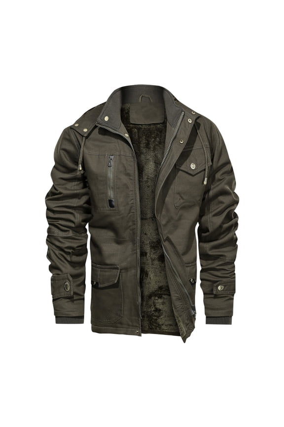 Mens Winter Jacket Fleece Lined Work Jackets Cotton Thermal Cargo Parka Jackets Warm Sherpa Trucker Military Jacket