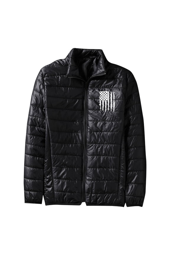 Mens Winter Jacket Light Quilted Down Jackets Casual Packable Full-Zip Puffer Coat Trendy American Flag Graphic Coat