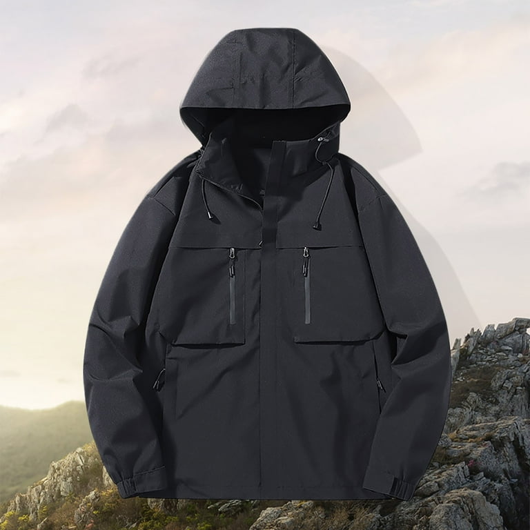 Mens Winter Jacket Men s Hooded Rushed Windproof Color Combination Waterproof Light Jackets for Men Autumn and Winter Sports Men Jacket Casual Loose Jackets for Men Black L Walmart