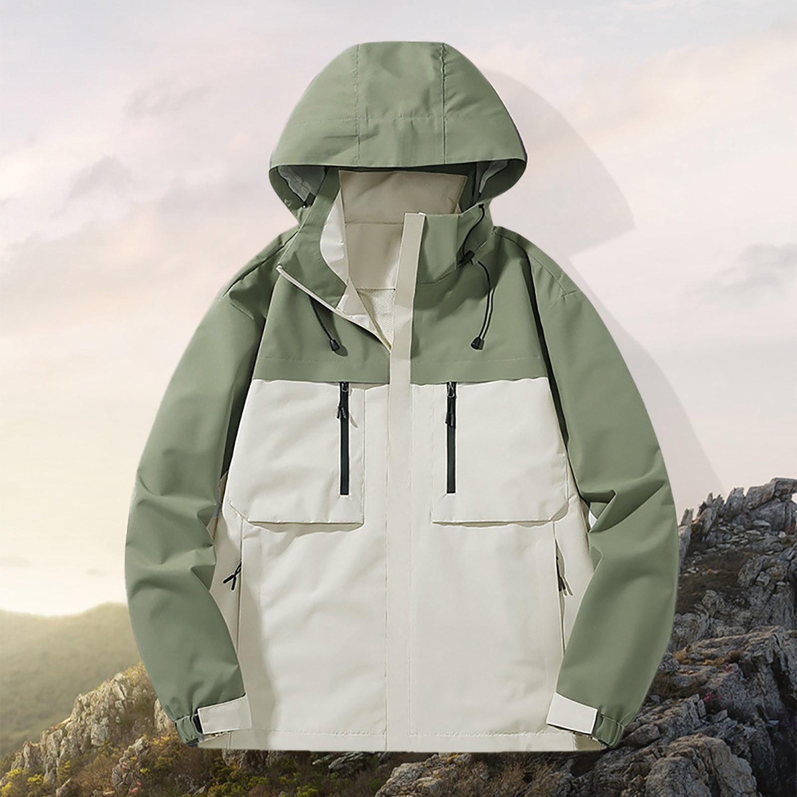 Mens Winter Jacket Men s Hooded Rushed Windproof Color Combination Waterproof Light Jackets for Men Autumn and Winter Sports Men Jacket Casual Loose Jackets for Men Green L Walmart