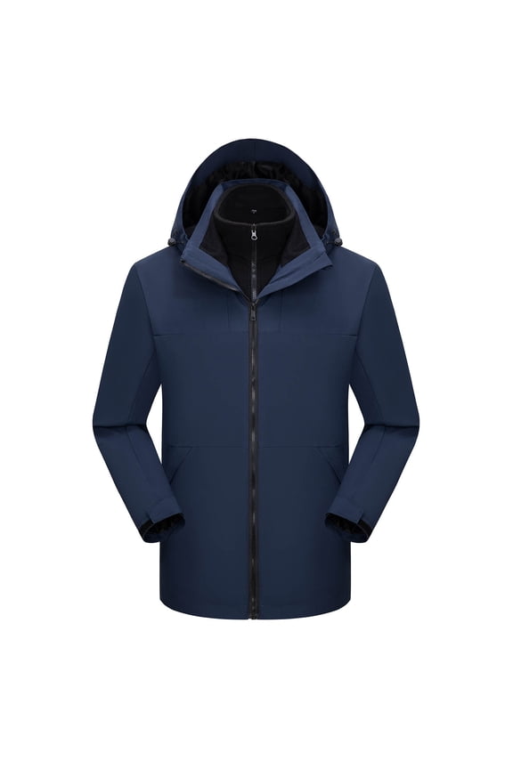 Mens Winter Jacket Ski Jacket Men 3 In 1 Hooded Winter Sherpa Fleece Lined Coats with Pockets Warm Hiking Stand Collar Full Zip Wind Breaker Jackets Outdoor Trendy Outerwear 4Xl