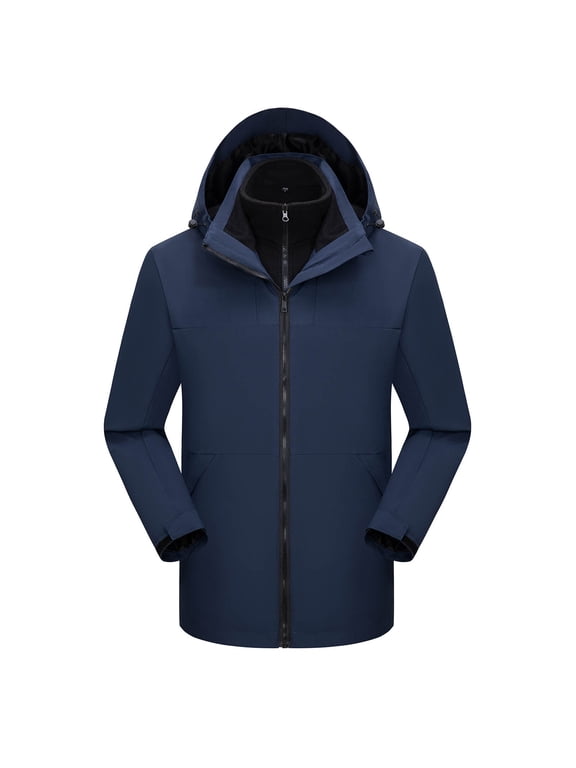 Mens Winter Jacket Ski Jacket Men 3 In 1 Hooded Winter Sherpa Fleece Lined Coats with Pockets Warm Hiking Stand Collar Full Zip Wind Breaker Jackets Outdoor Trendy Outerwear 4Xl