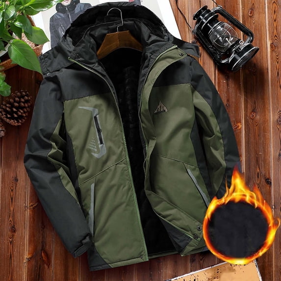 Mens Winter Jacket Waterproof Jackets for Men Plus Size Winter Detachable Hooded Fleece Lined Coat with Zipper Pockets Hiking Windproof Zip up Long Sleeve Outdoor Jacket Ski Snow Outerwear