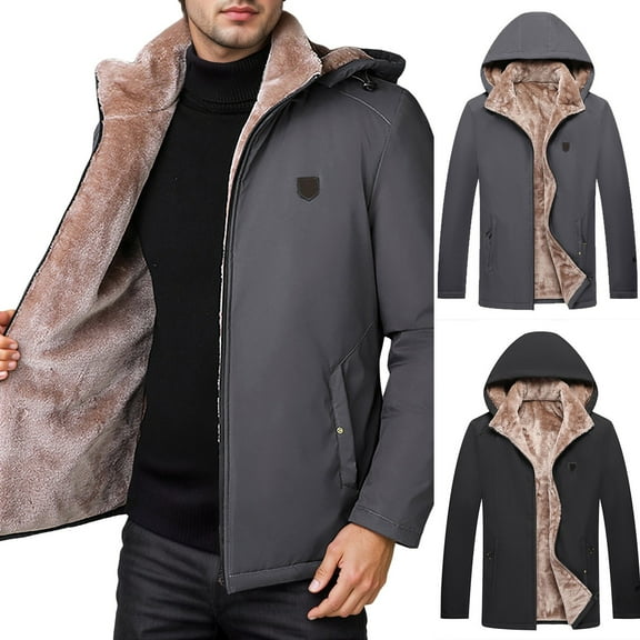 Mens Winter Jacket with Hood Lined Plus Sizes Heavyweight Jacket Thick Warm Cozy Windproof Men's Winter Coats