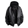 thumbnail image 1 of Mens Winter Jackets Jerdar Men's Solid Color Leather Jacket Fashionable Leather Long Sleeved Hooded Fake Two-piece Leather Jacket, 1 of 9
