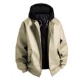 thumbnail image 1 of Mens Winter Jackets Jerdar Men's Solid Color Leather Jacket Fashionable Leather Long Sleeved Hooded Fake Two-piece Leather Jacket, 1 of 3