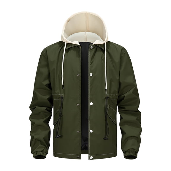 Mens Winter Jackets Lightweight Hooded Jacket with Pocket Solid Color Panel Casual Outerwear Zip Up Long Sleeve Warm Coat Comfortable Loose Fit Fall Winter Plus Size Winter Coat