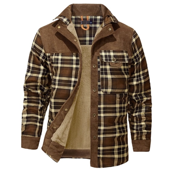 Mens Winter Jackets Outdoor Vintage Plaid Flannel Button Down Shirt Jacket Casual Long Sleeve Tops Relaxed Fit Mens Coats