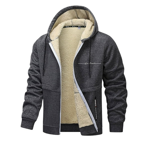 Mens Winter Jackets Thickened Solid Color Hooded Jacket Long Sleeve Coat Zip Up Warm Outerwear Heavy Duty Jacket Comfortable Loose Fit Fall Winter Heavyweight Coat Mens Coats