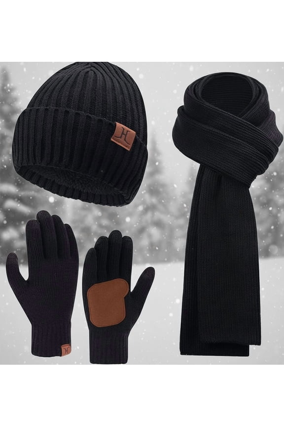 Mens Winter Knit Hat Beanie Long Neck Scarf Touchscreen Gloves Set Fleece Skull Caps Gifts for Men Women