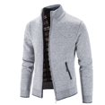 thumbnail image 1 of Mens Winter Knitted Sweater Casual Stand Collar Long Sleeve Full Zip Fleece Plaid Lined Coats With Zipper Pockets, 1 of 8