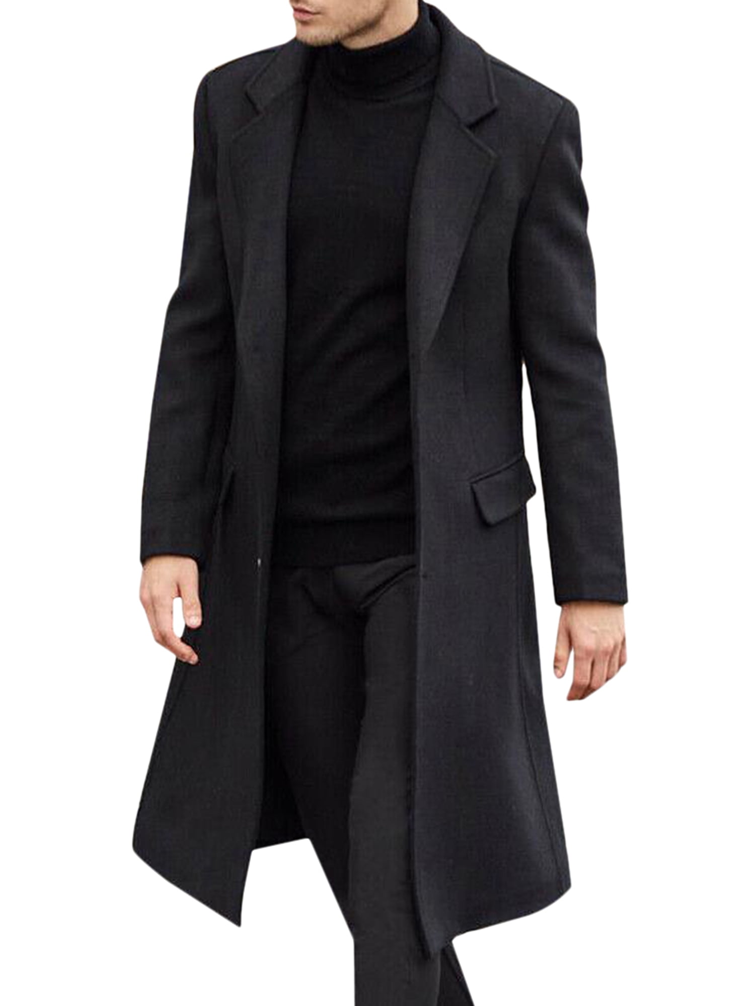 Mens Winter Lapel Work Trench Coat Outerwear Long Sleeve Office ...