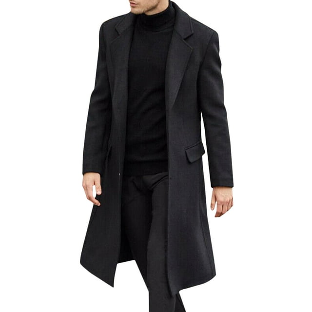 Mens Winter Lapel Work Trench Coat Outerwear Long Sleeve Office ...