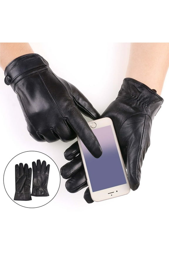 Mens Winter Leather Gloves for Driving Dress Real Sheepskin Warm Lined Accessories