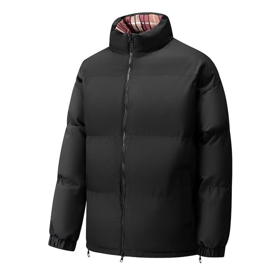 Mens Winter Padded Jackets, Full Zipper Stand Collar Windproof Quilted Outwear Coats with Pockets Black XXL