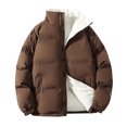 thumbnail image 1 of Mens Winter Plus Size Solid Color Zipper Pocket Collar Thick Warm Cotton Padded Jacket Hoodless Coat Thick Coat, 1 of 9