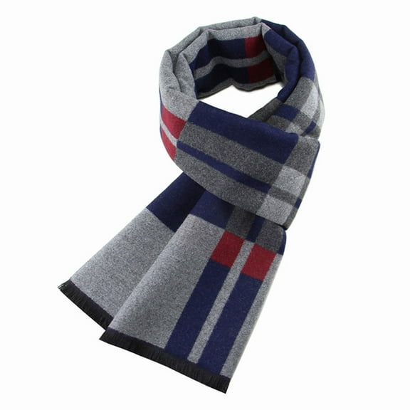 Mens Winter Scarf, Duoif Checkered Pattern Fuzzy Comfortable Winter Cold Men's Fashion Scarf for Men Grey