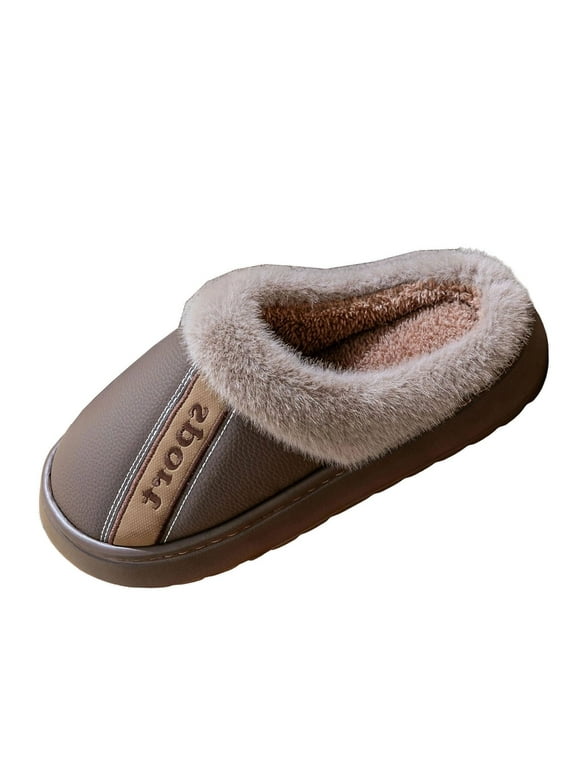 Mens Winter Slippers Faux Faux Fur Lined Water-Resistant Indoor Outdoor Comfort House Shoes for Men, Coffee,Size 44