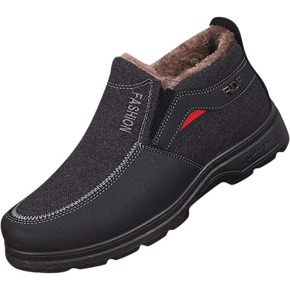 Mens Winter Snow Boots Comfortable Slip On Shoes Casual Warm Fur Lined Outdoor Walking Sneakers Anti-Slip Hiking Boot