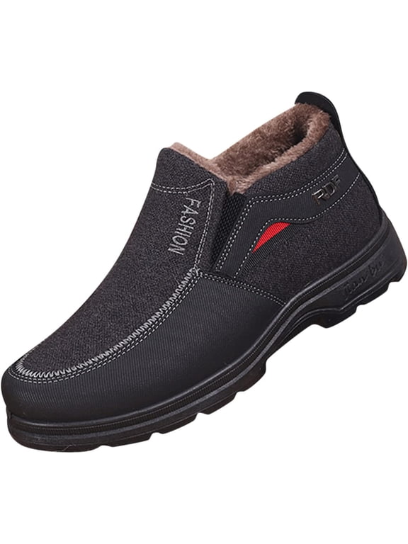 Mens Winter Snow Boots Comfortable Slip On Shoes Casual Warm Fur Lined Outdoor Walking Sneakers Anti-Slip Hiking Boot