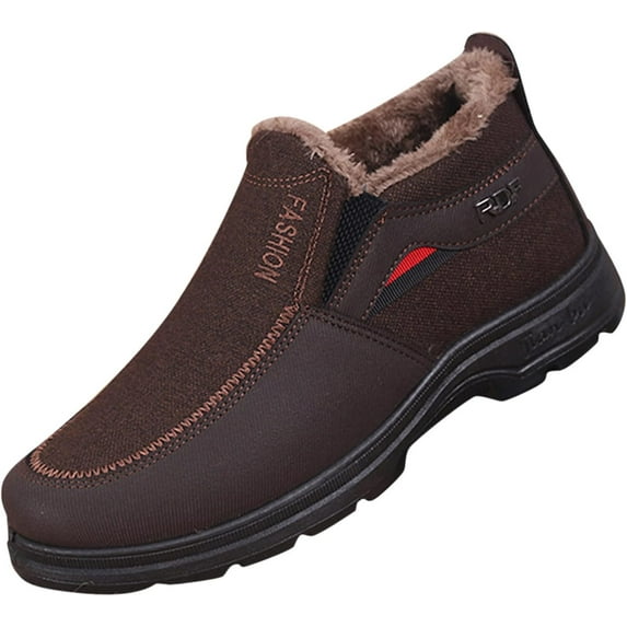 Mens Winter Snow Boots Comfortable Slip On Shoes Casual Warm Fur Lined Outdoor Walking Sneakers Anti-Slip Hiking Boot
