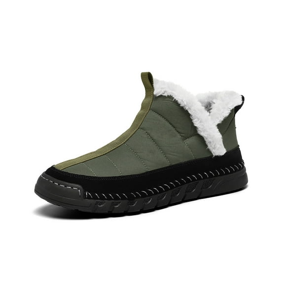 Mens Winter Snow Boots Fur Lined Warm Hiking Casual Lightweight Waterproof Non-slip Ankle Boots Green 9 US