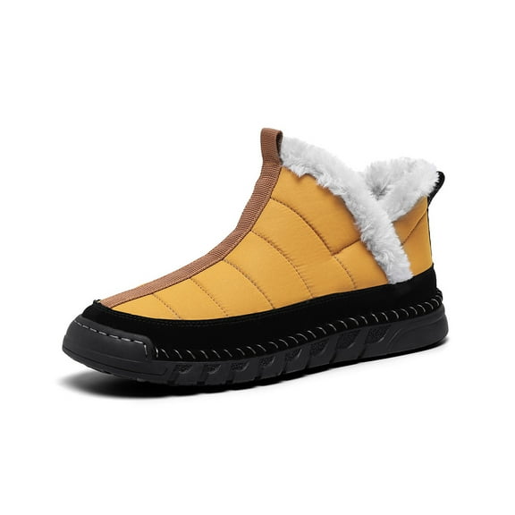 Mens Winter Snow Boots Fur Lined Warm Hiking Casual Lightweight Waterproof Non-slip Ankle Boots Yellow 9 US