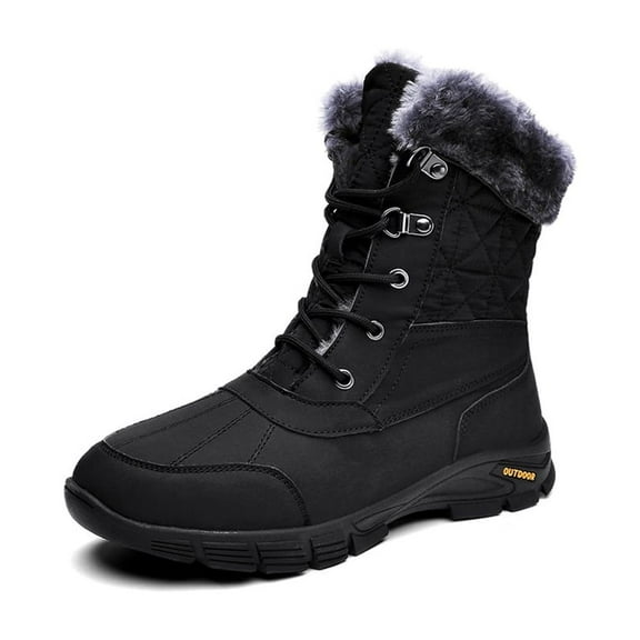 Mens Winter Snow Boots Warm Fur Lined Non-Slip Lightweight Comfortable Casual Outdoor Hiking Boots Black 8.5 US
