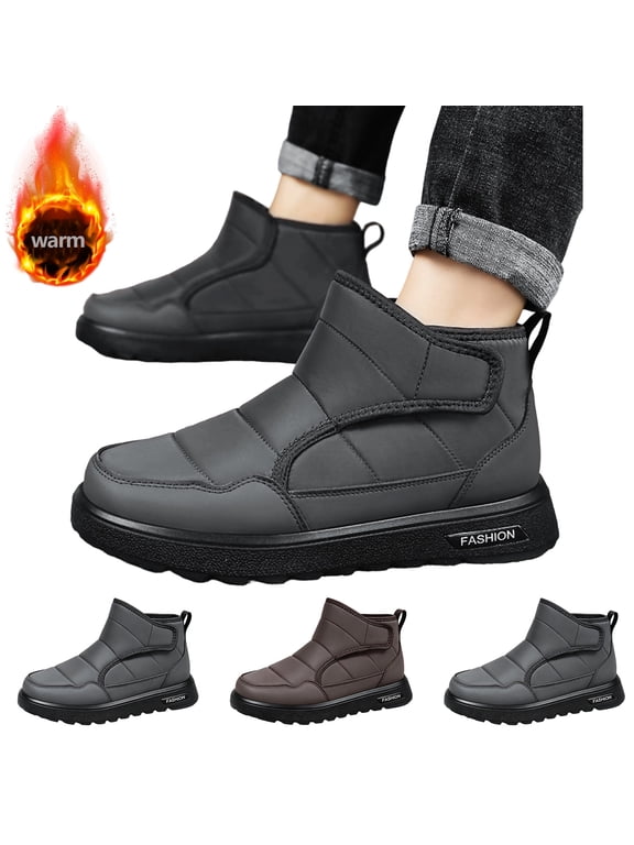 Mens Winter Snow Boots Waterproof Insulated Ankle Booties with Warm Faux Fur Lining Non Slip Orthopedic Casual Shoes for Men Cozy Slip On Outdoor Walking Footwear for Cold Weather,Brown 45(US-10.5)