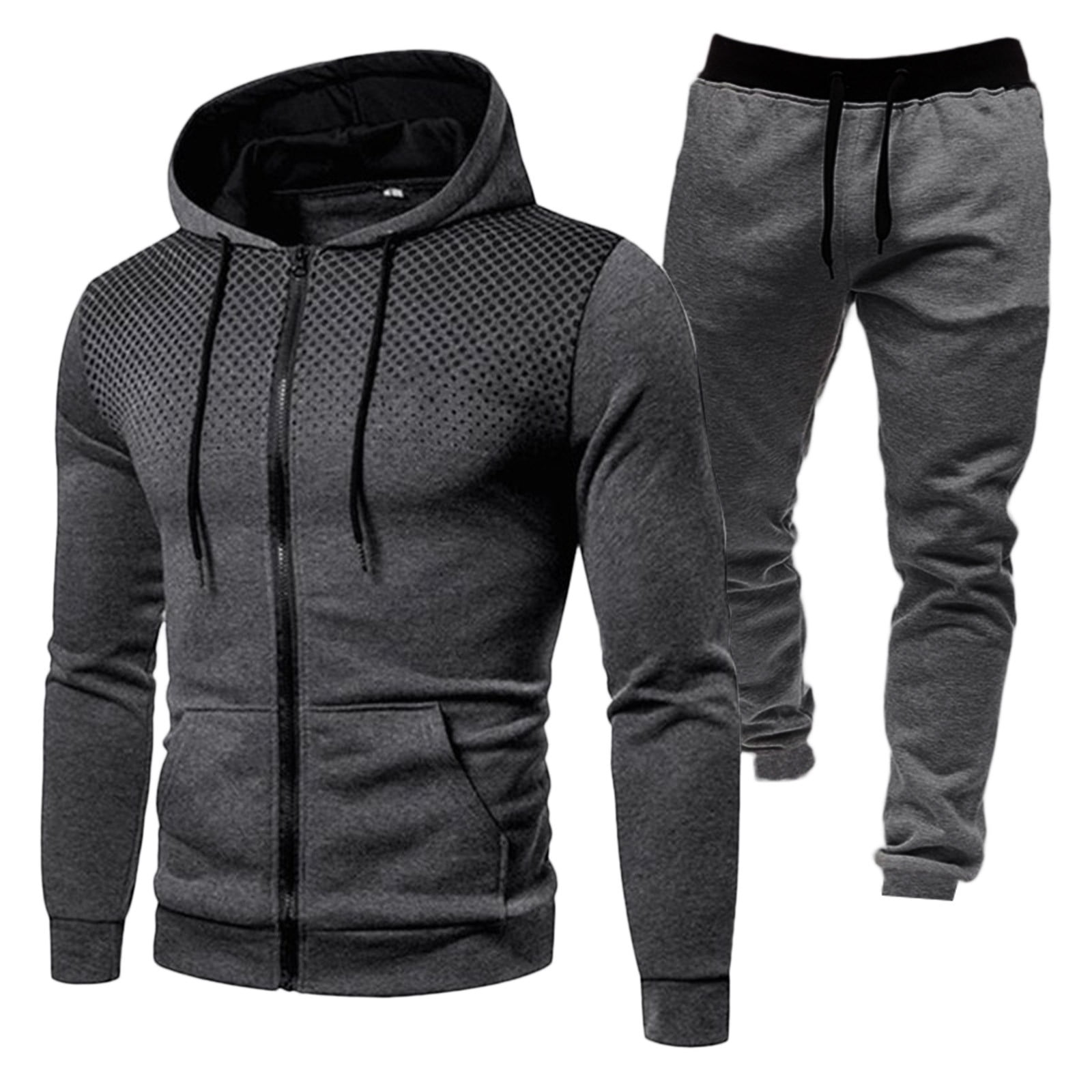 Mens Winter Sports Plus Polka Dot Print Zipper Hoodie Hoodie Pant Suit
